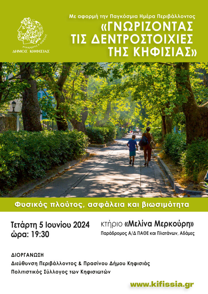 Δήμος Κηφισιάς, Ν. Ερυθραίας, Εκάλης: Διοργάνωση εσπερίδας με θέμα ” Γνωρίζοντας τις Δεντροστοιχίες της Κηφισιάς”